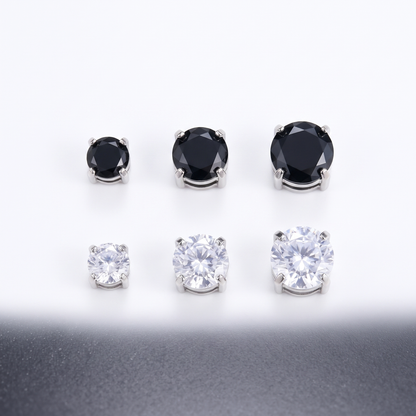 Magnetic studs shown in black and clear CZ, 5, 7, 8mm