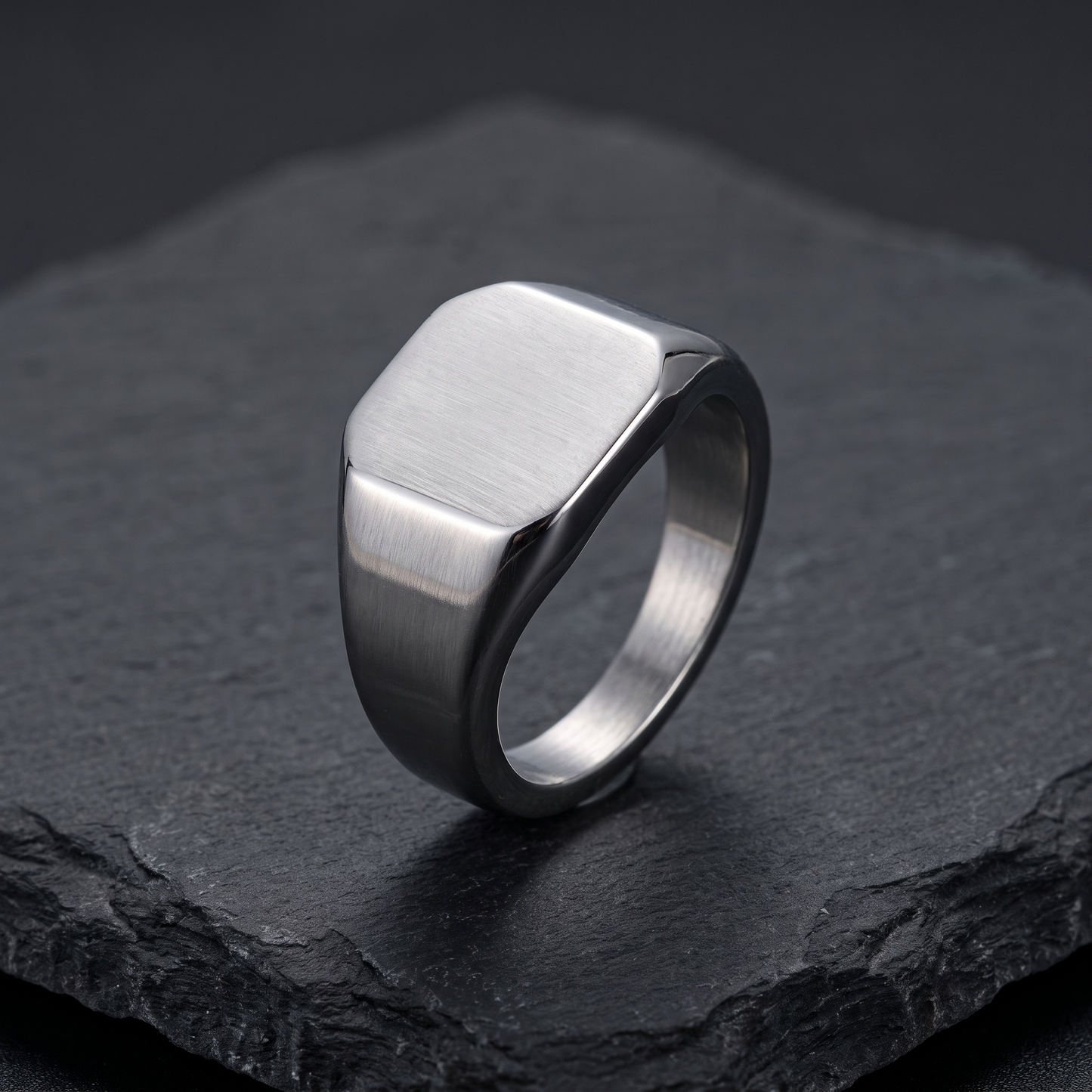 Brushed square signet ring product shot