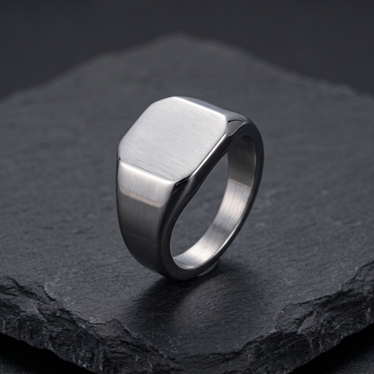 Brushed square signet ring product shot