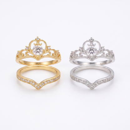Crown ring set shown in gold and silver