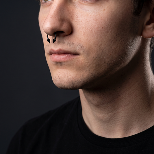 Faux horseshoe septum ring worn, profile view