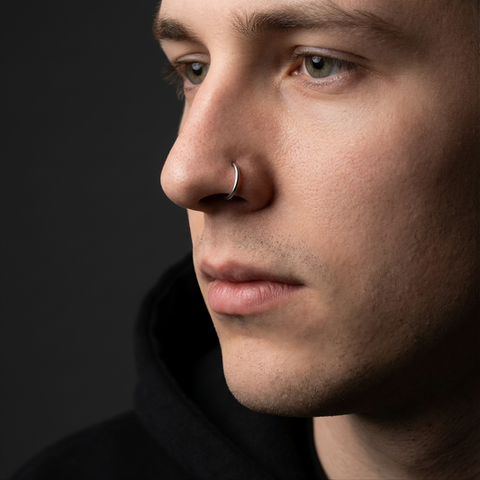 Clip-on nose wrap hoop worn, profile view