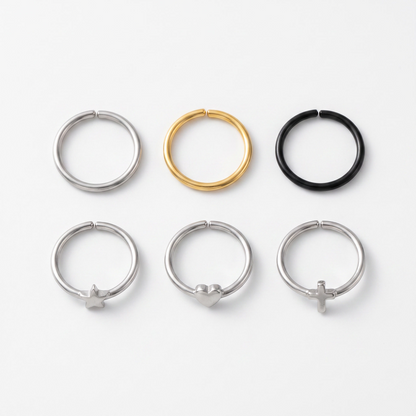 Clip-on nose wrap hoops in six styles