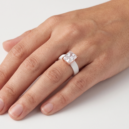 Women's silicone CZ ring worn, front view
