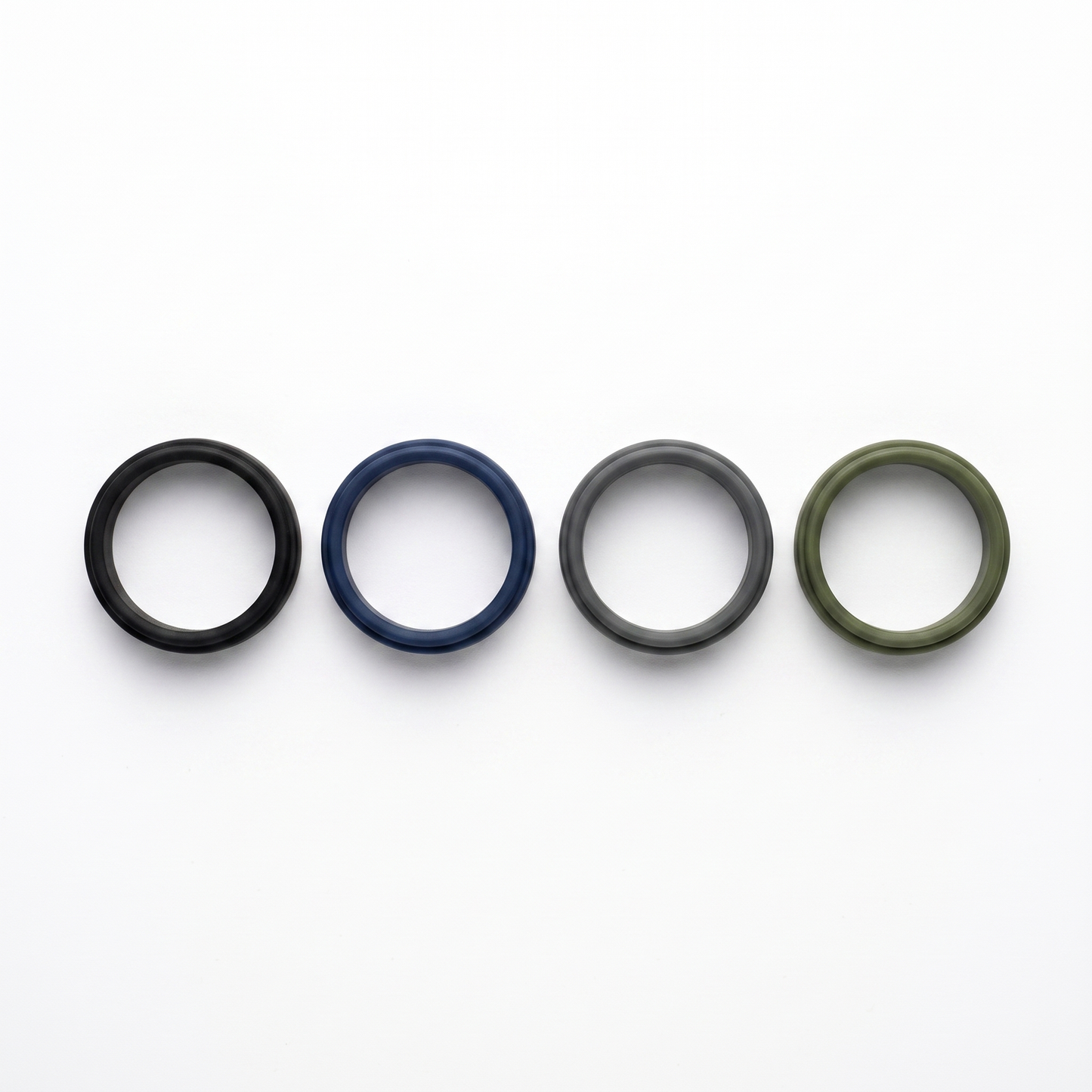 Silicone bands shown in four colors