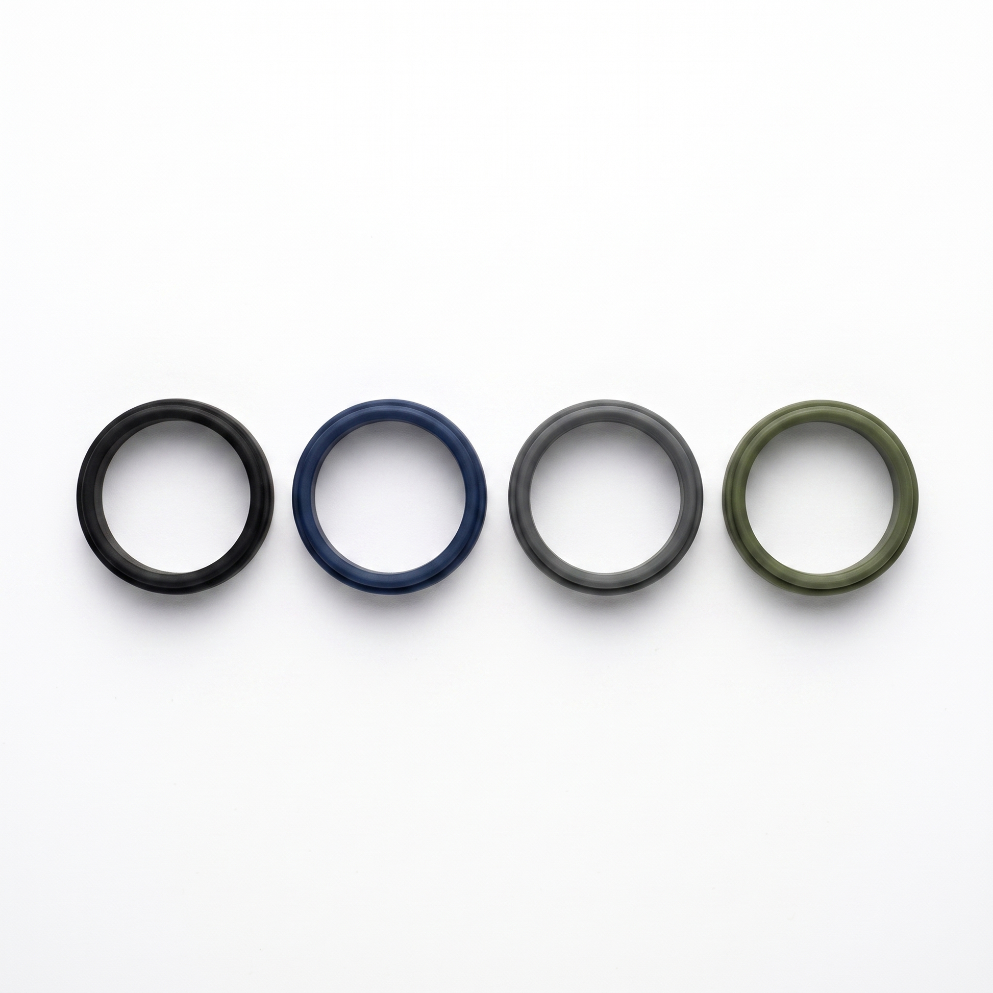 Silicone bands shown in four colors