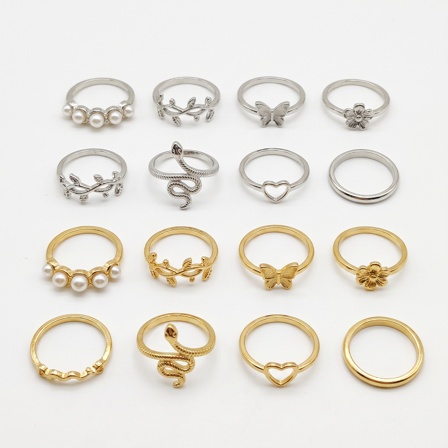 Ring lot shown in silver and gold styles