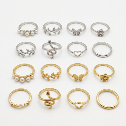 Ring lot shown in silver and gold styles