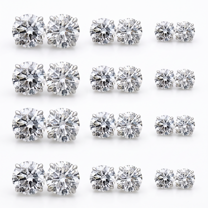 Zircon stud set shown as all twelve pairs by size