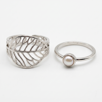 Close-up of leaf and pearl ring detail