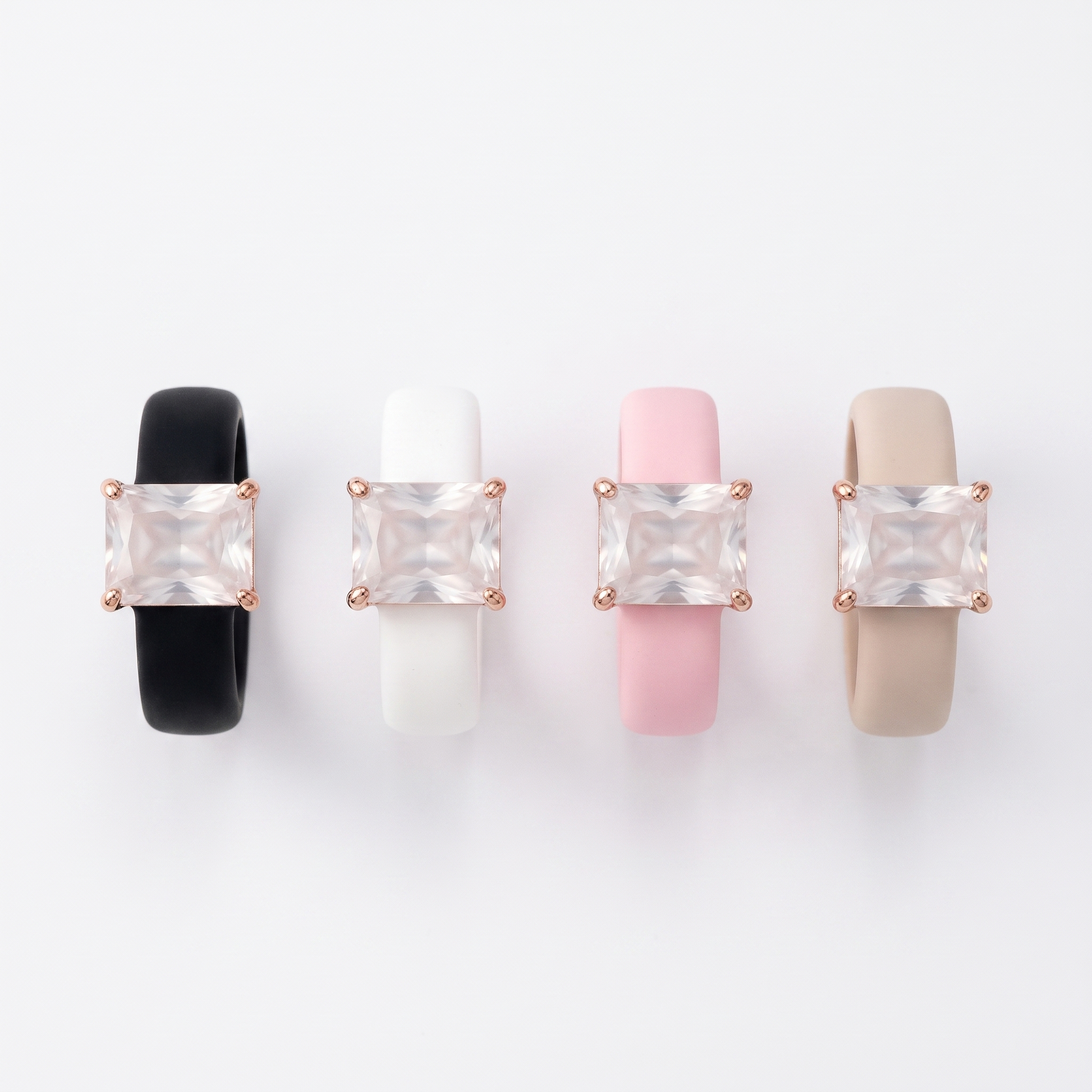 Silicone CZ ring shown in four band colors