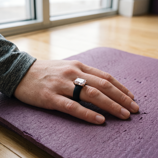 Women's silicone CZ ring worn, second angle