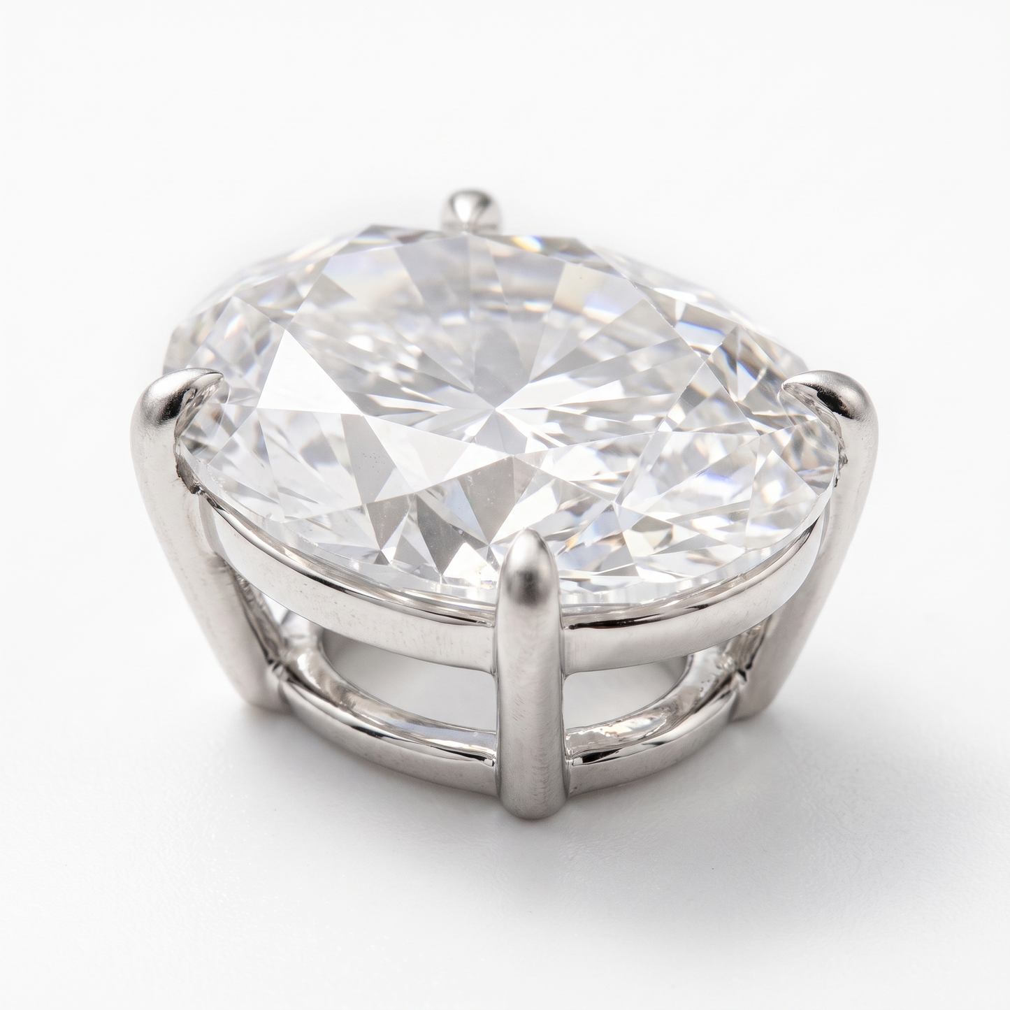 Close-up of prong-set oval moissanite