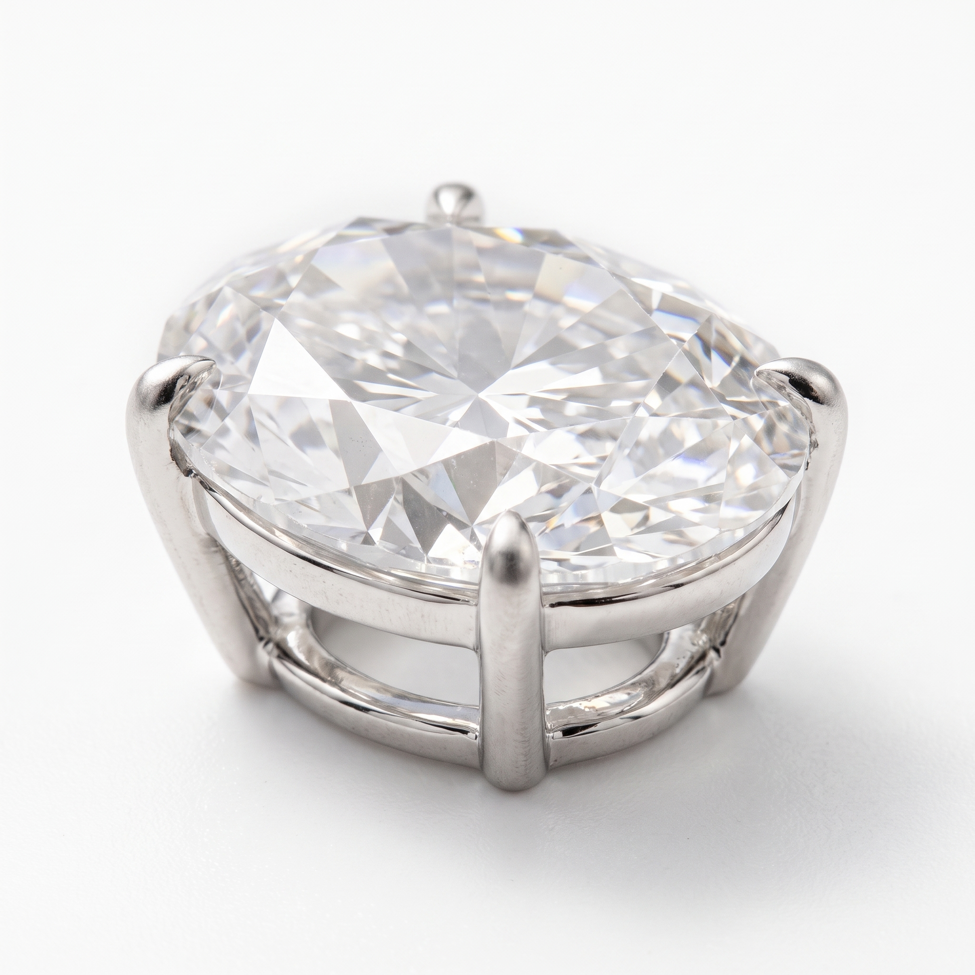 Close-up of prong-set oval moissanite