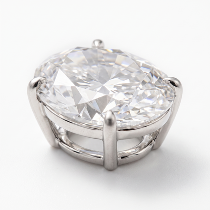 Close-up of prong-set oval moissanite