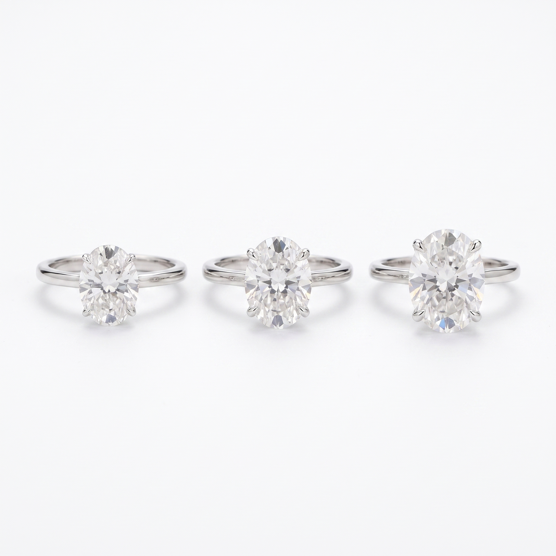 Moissanite ring shown in 1ct, 2ct, 3ct