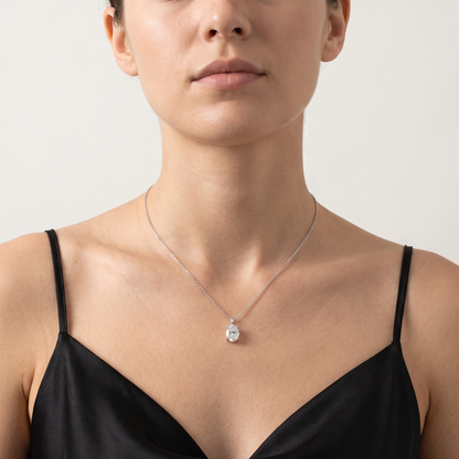 Moissanite solitaire pendant worn, front view
