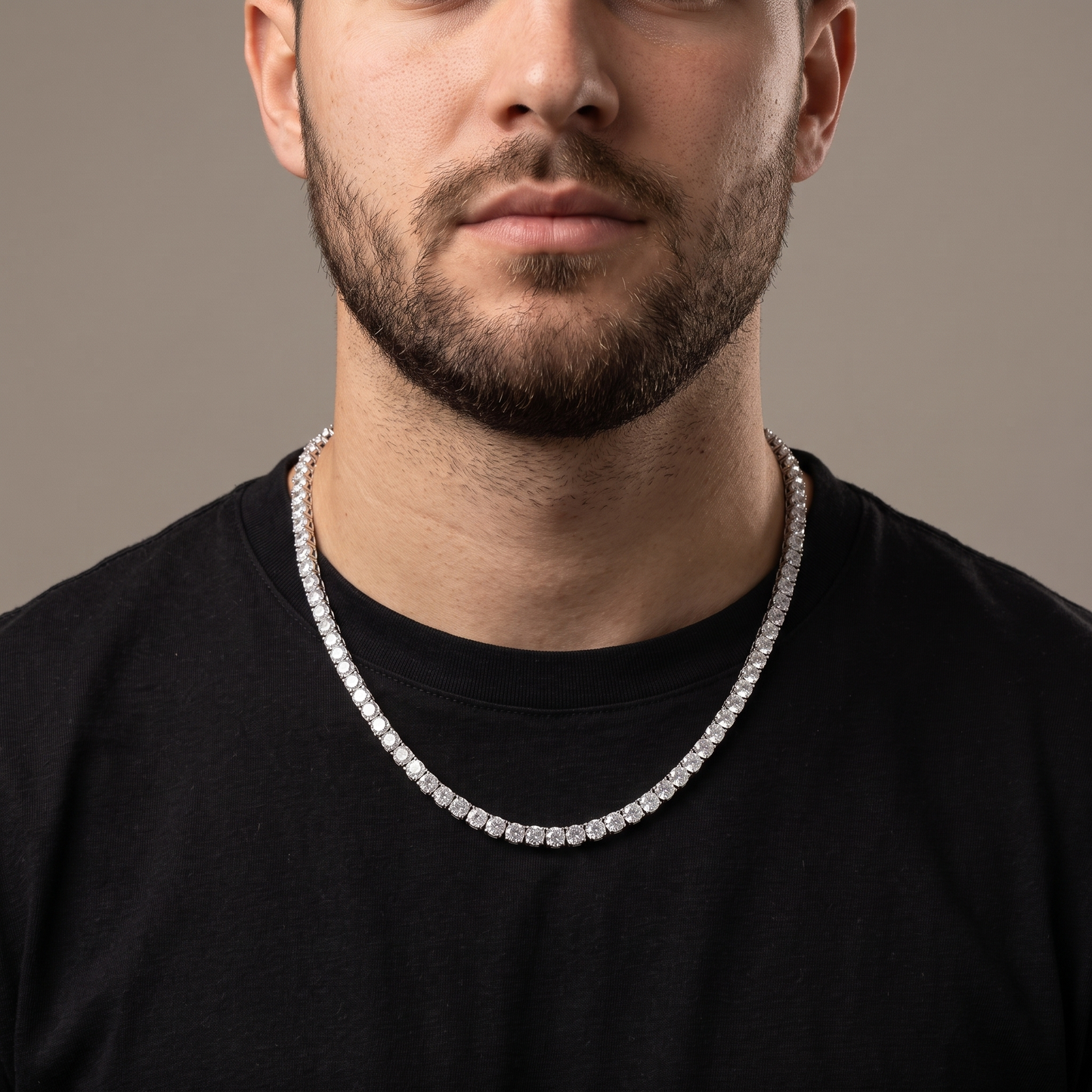 CZ tennis chain worn, front view