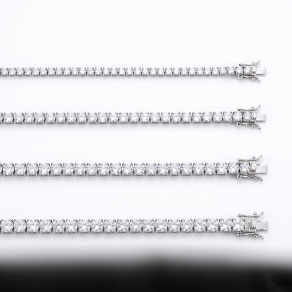 Tennis chain shown in 3mm, 4mm, 5mm, 6mm