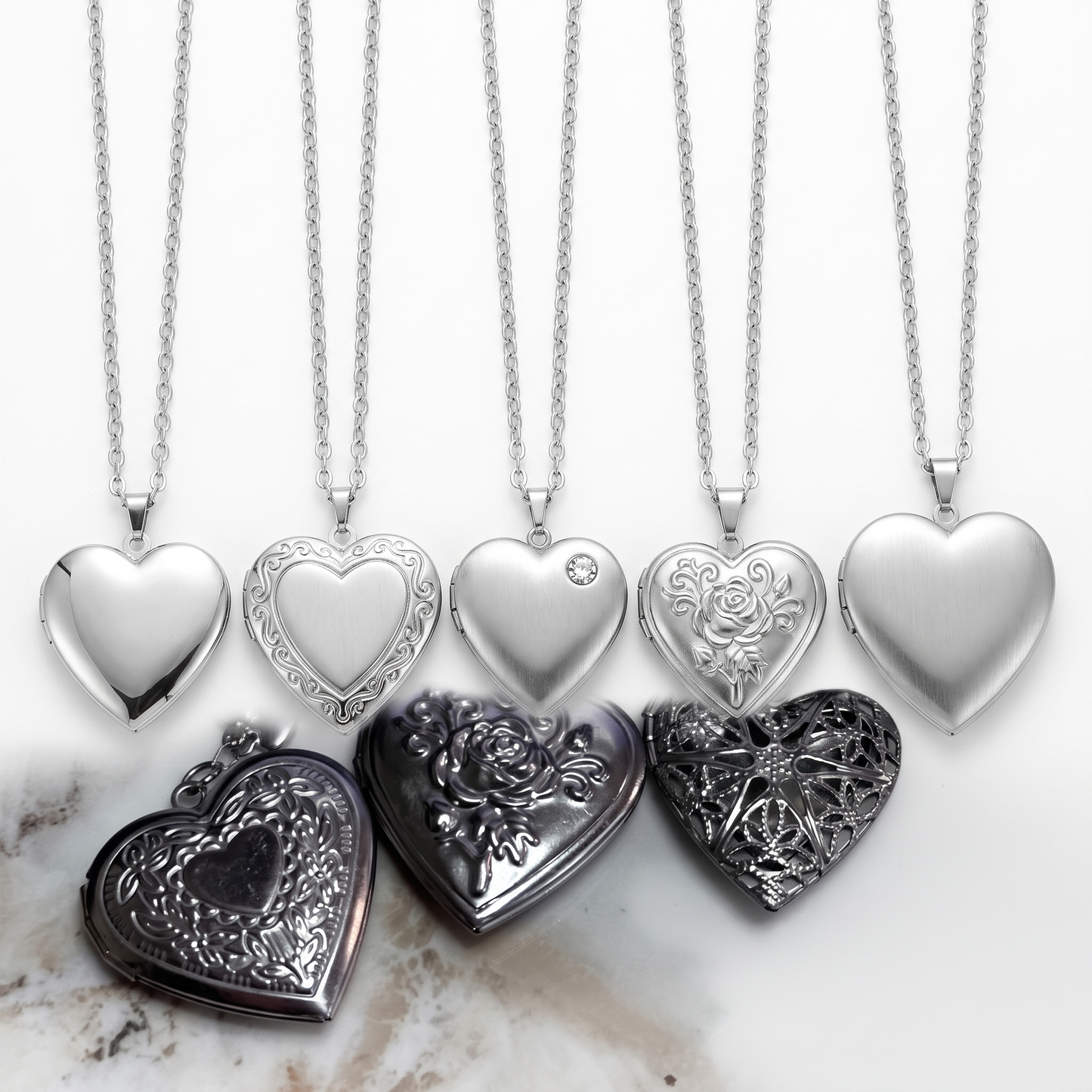 Heart locket shown in five styles