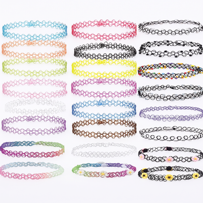 Tattoo chokers shown as all twelve styles