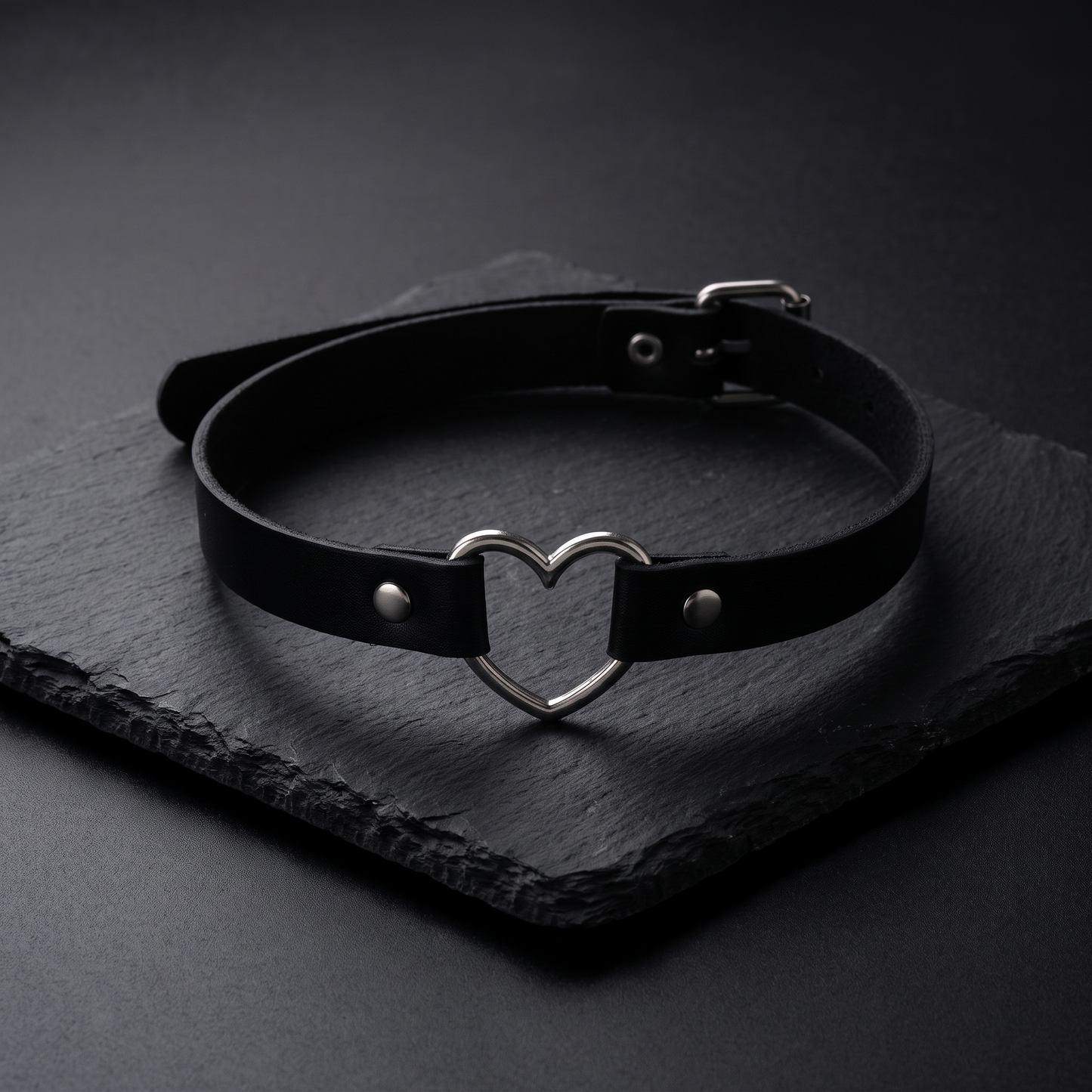 Gothic leather heart choker product shot