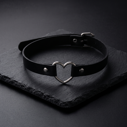 Gothic leather heart choker product shot