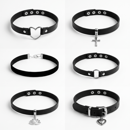 Gothic choker shown in six styles