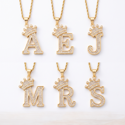 Crown alphabet pendant shown in six letters