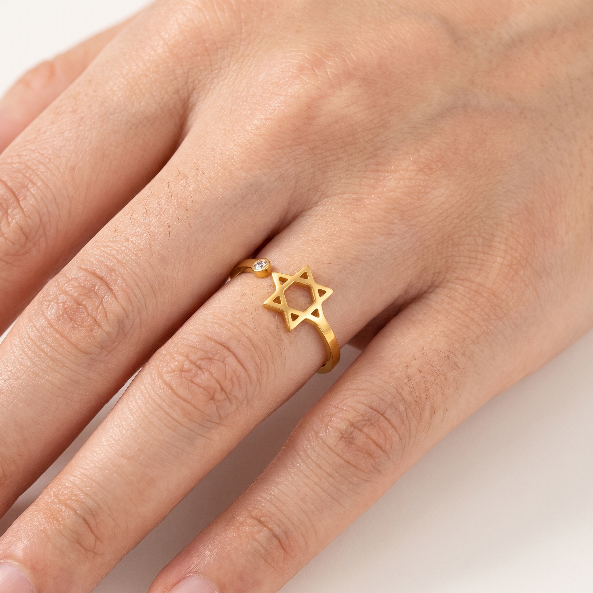 Star of David open ring worn, front view