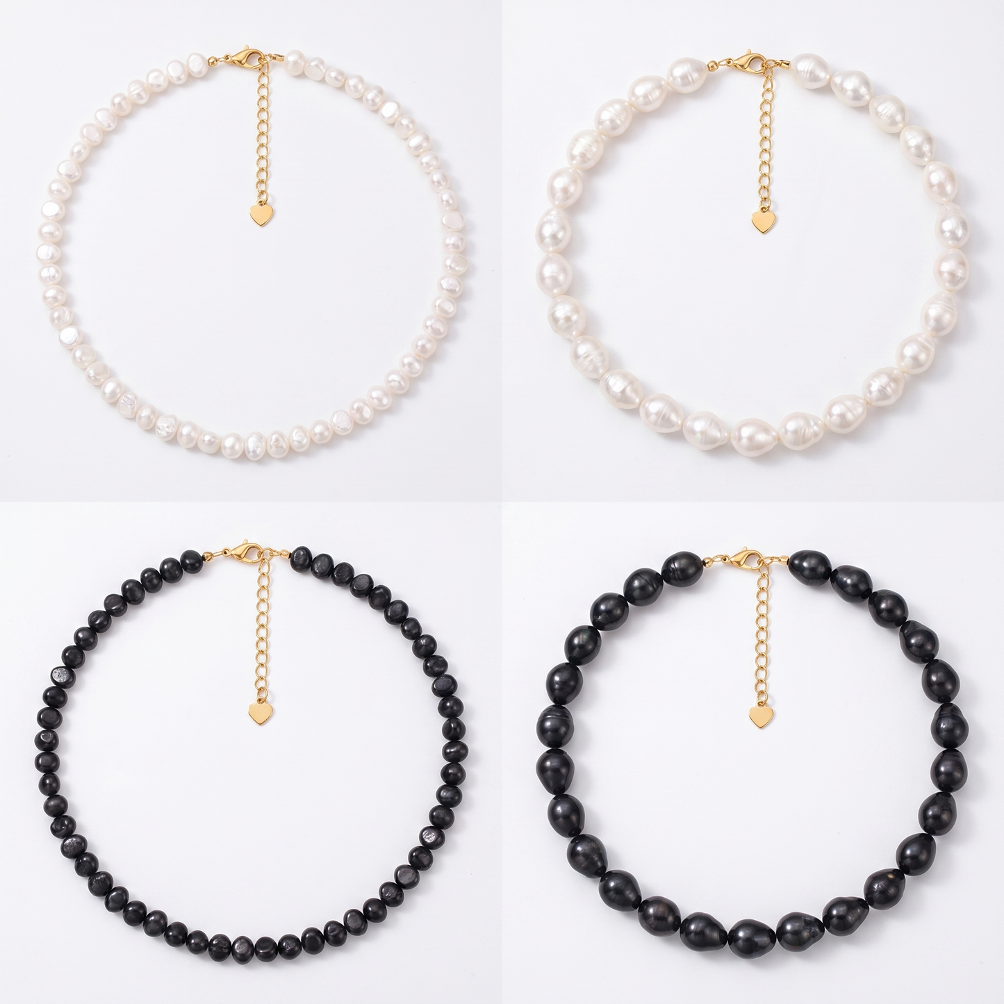Pearl choker shown in white and black, two sizes