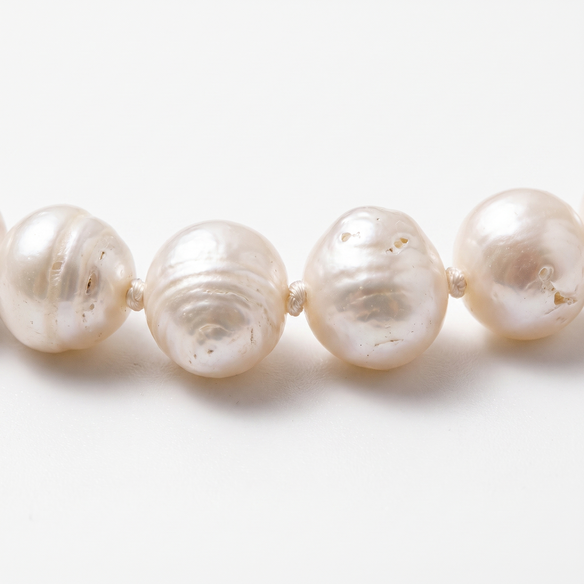 Close-up of knotting and pearl nacre