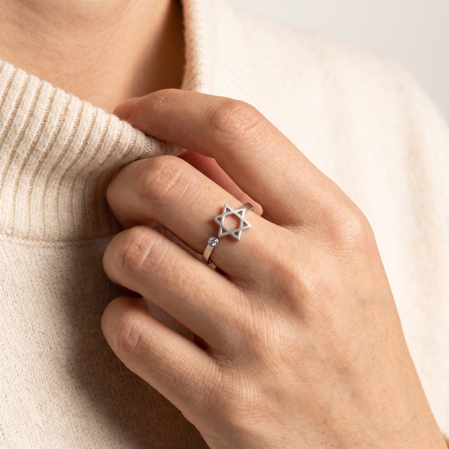 Star of David open ring worn, second angle