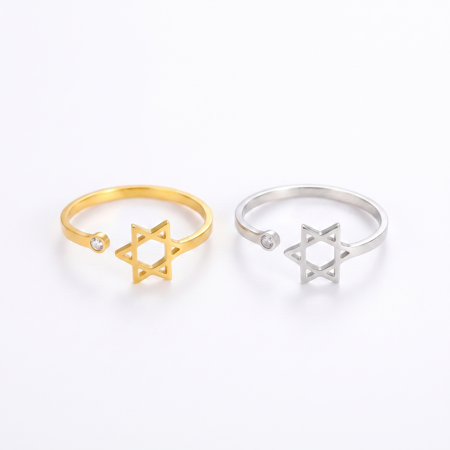 Star of David ring shown in gold and silver