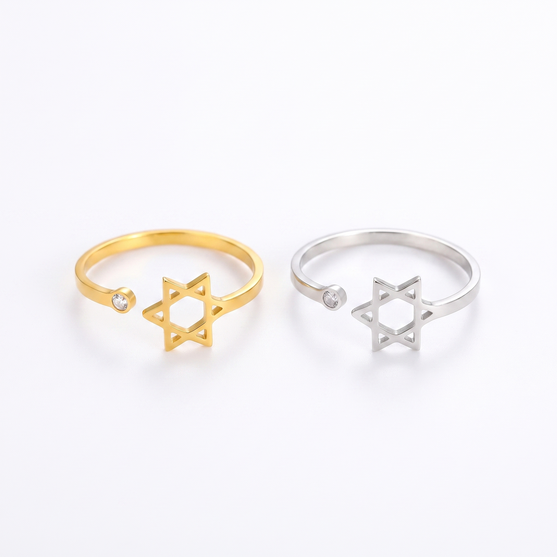Star of David ring shown in gold and silver