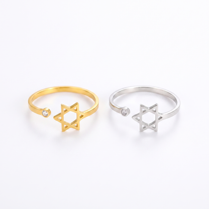 Star of David ring shown in gold and silver