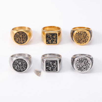 Signet ring shown in six face shapes and finishes