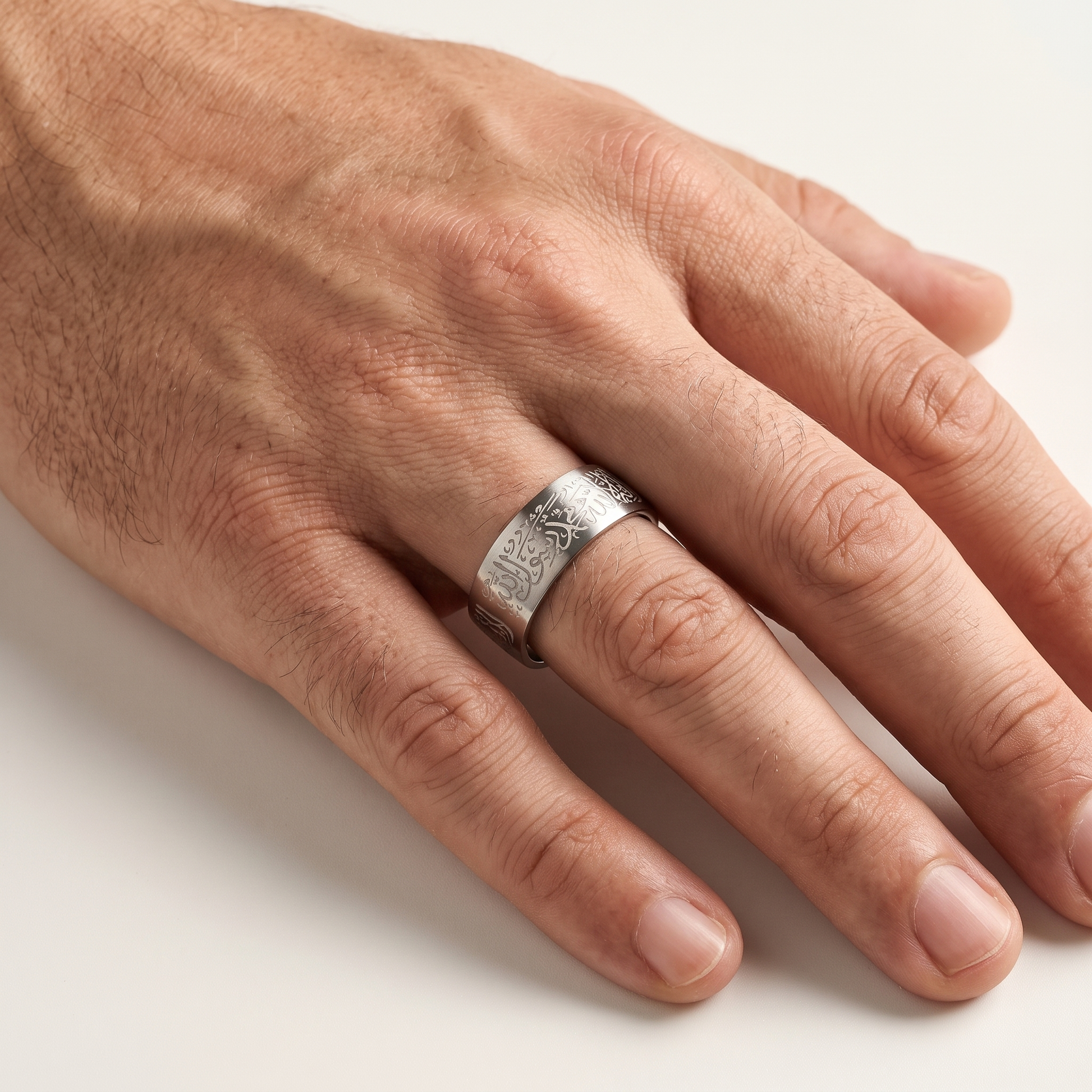 Quran band ring worn, front view