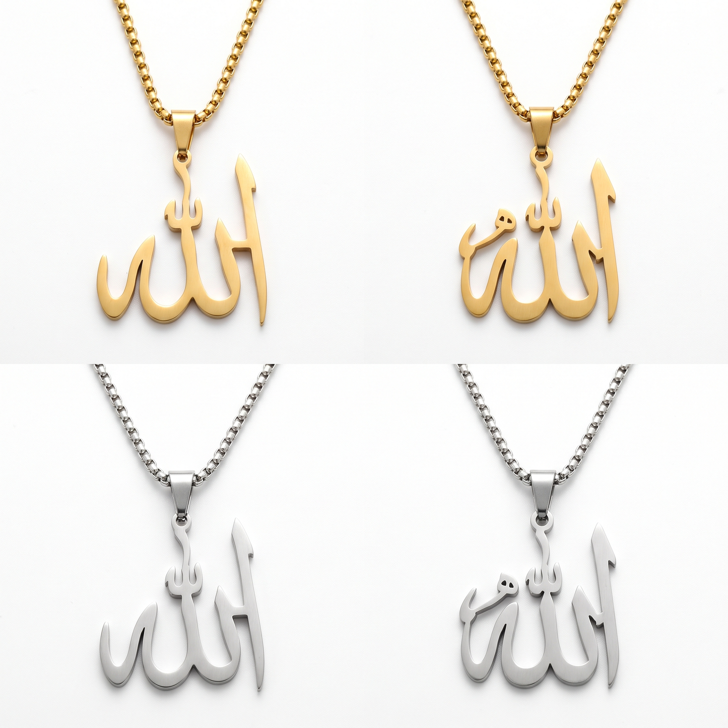 Allah pendant shown in four variants