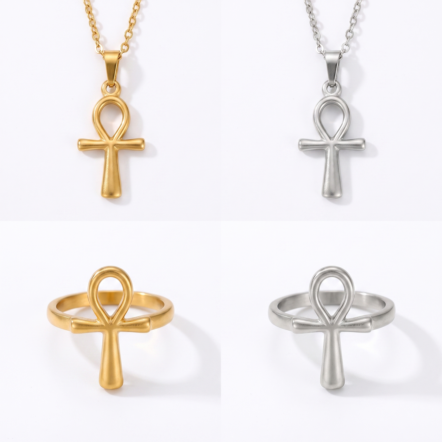 Ankh pendants and rings shown in available styles