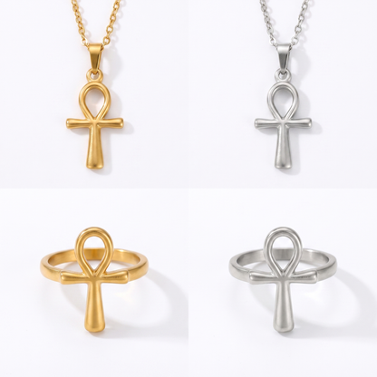 Ankh pendants and rings shown in available styles