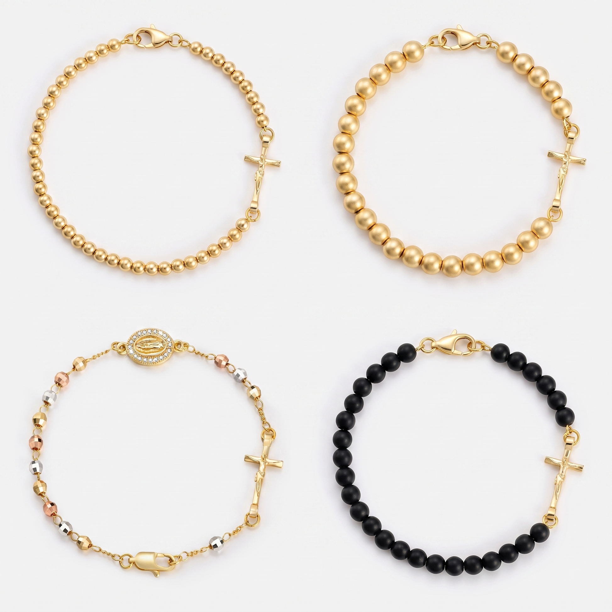 Rosary bracelet shown in four styles