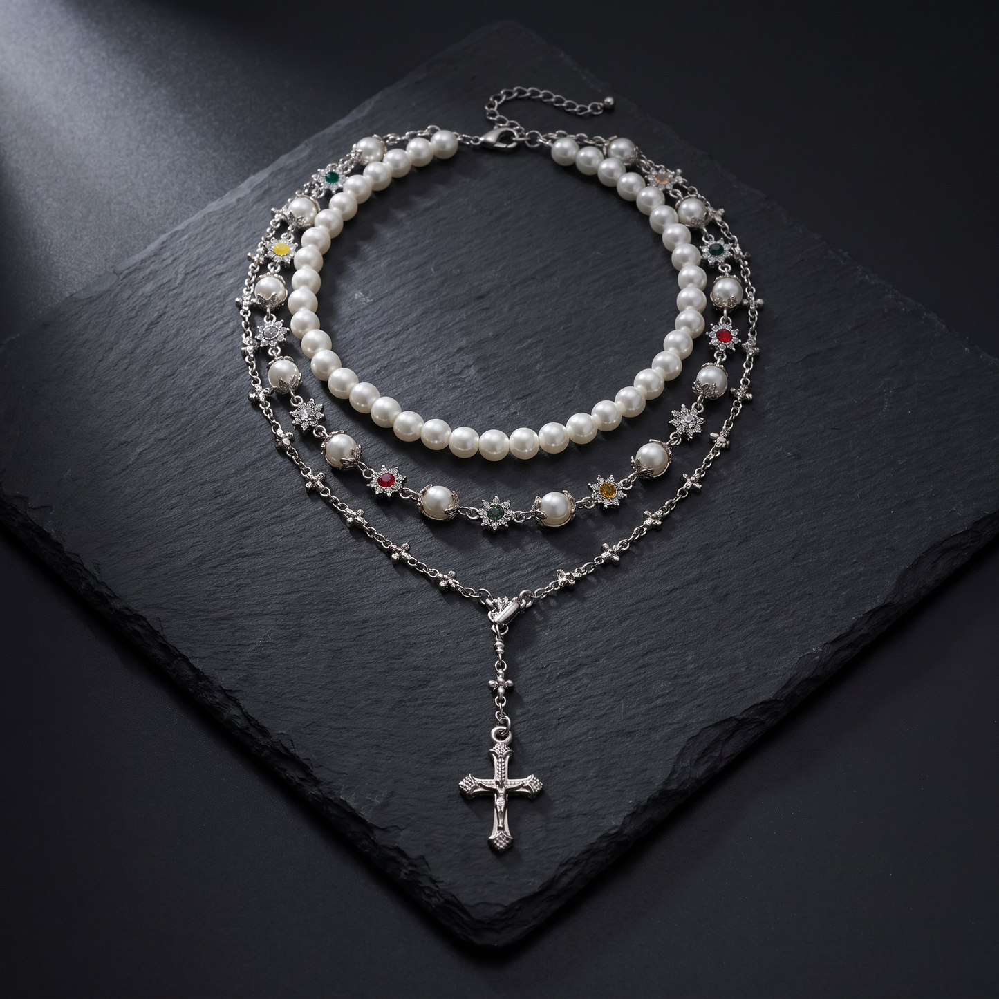 Three-piece pearl rhinestone cross set product shot