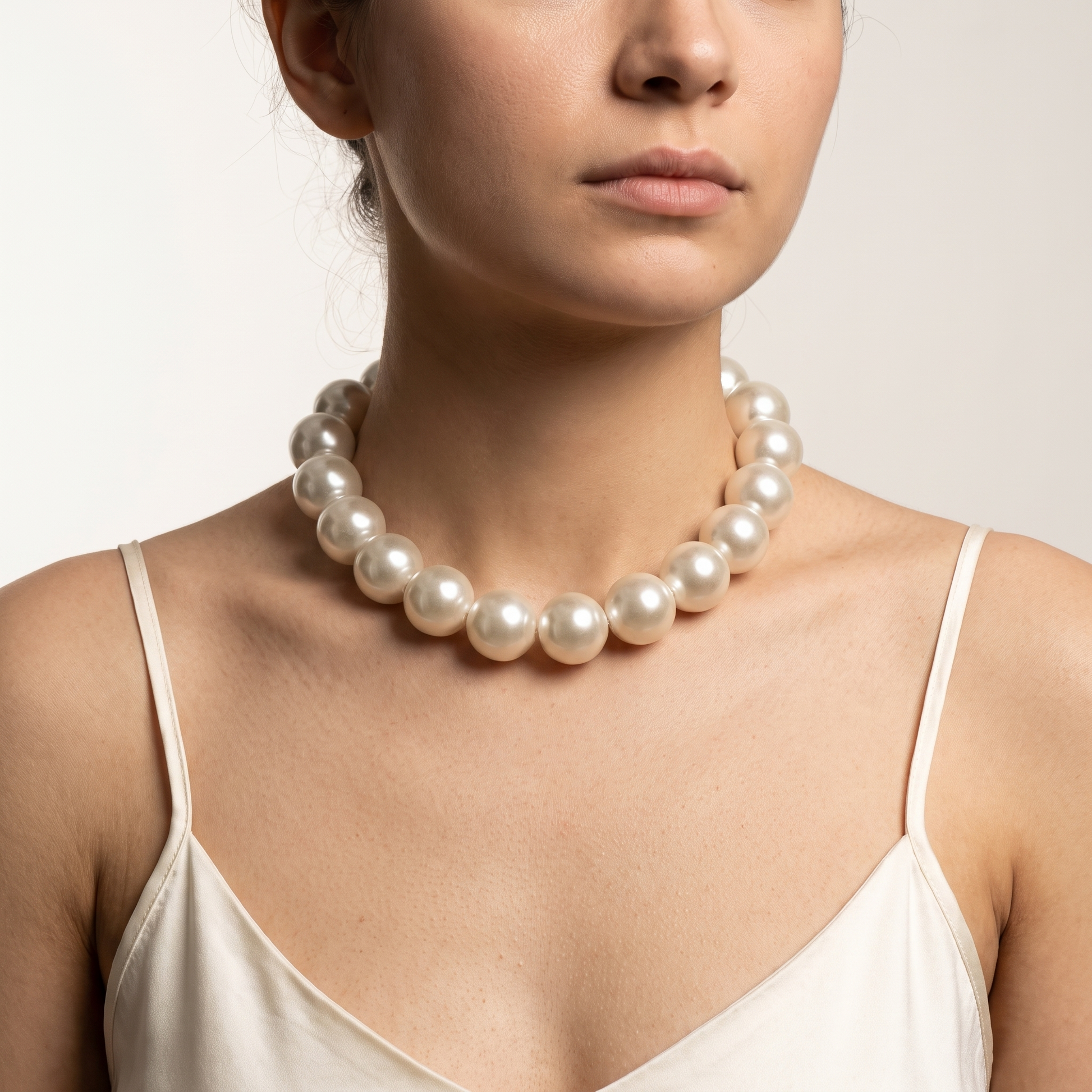 Aihua pearl beaded choker worn, front view