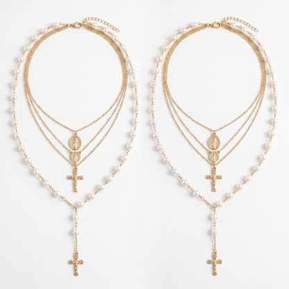 Layered necklace shown laid flat