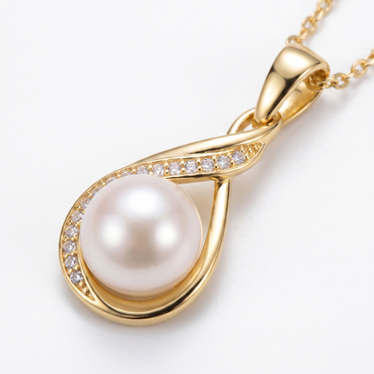 Close-up of infinity setting and pearl