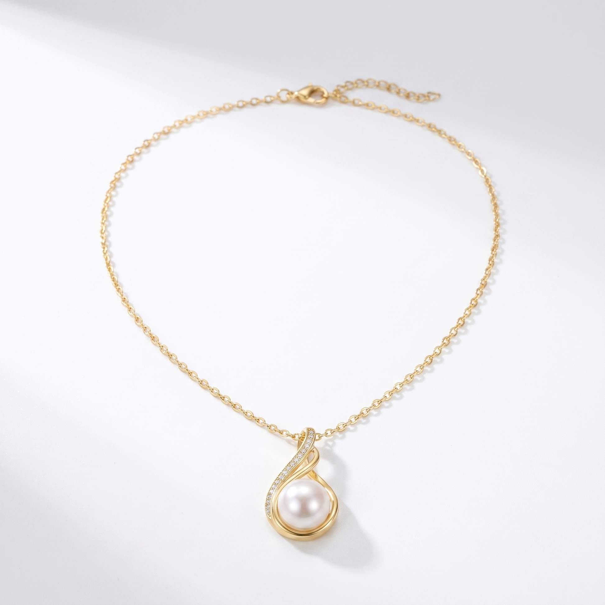 Pearl infinity moissanite necklace product shot