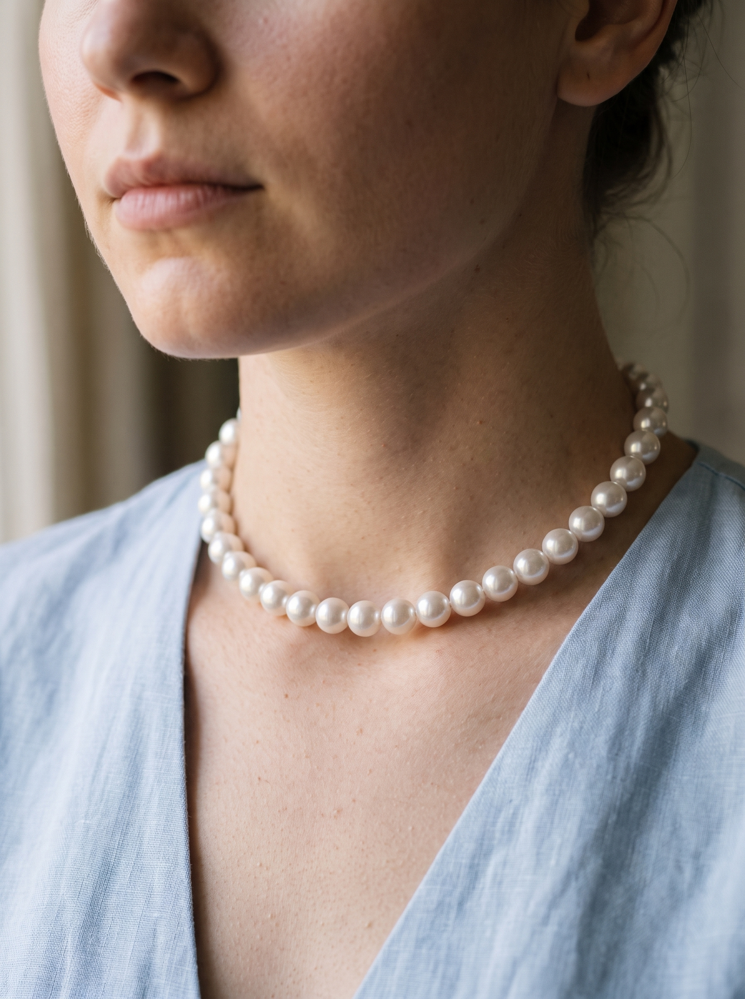 Aurelle short pearl choker close detail