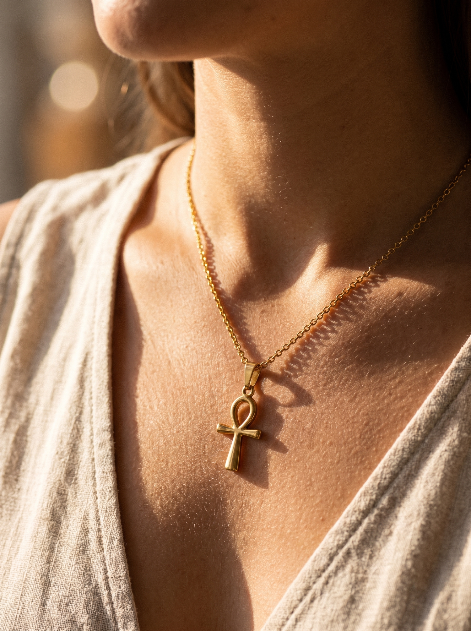 Aurelle Egyptian ankh necklace close detail