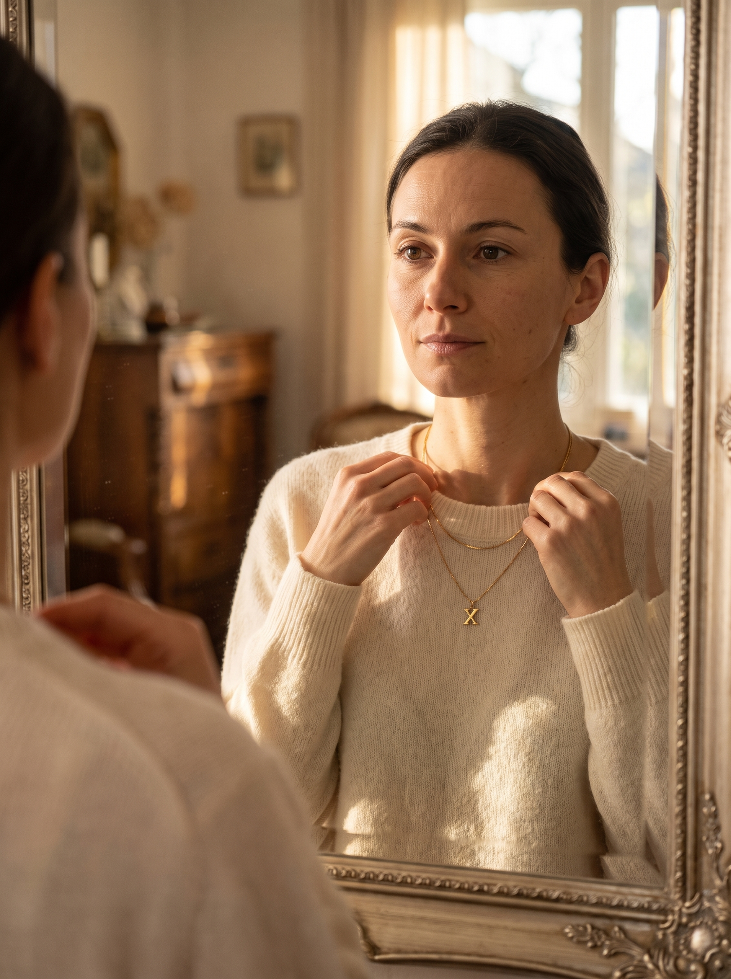 Aurelle initial letter necklace layered at home